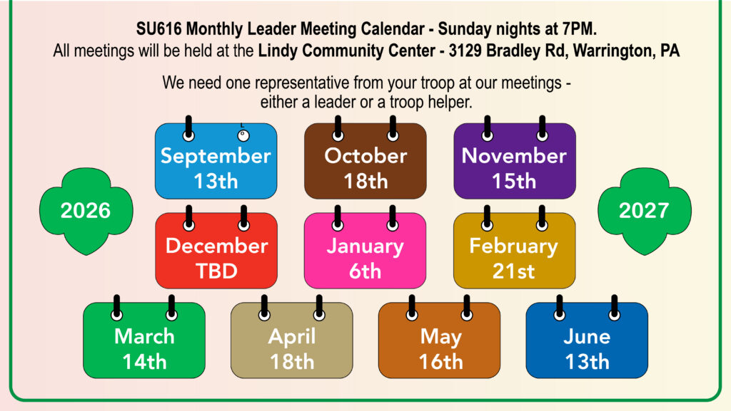 2026-2027 SU616 Leader Meeting Calendar